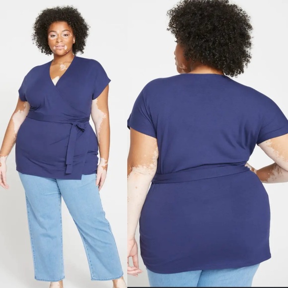 Universal Standard True Blue Navy Fine Jersey Wrap Top | Small 14-16 - Picture 1 of 16